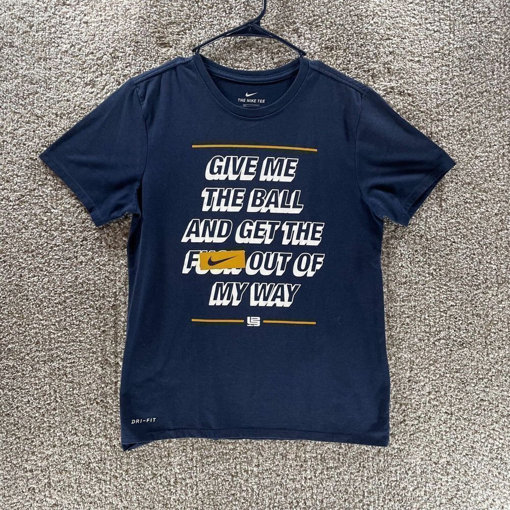 Nike Shirt Mens Medium Blue Get Out Of My Way Logo Short Sleeve Casual Swoosh